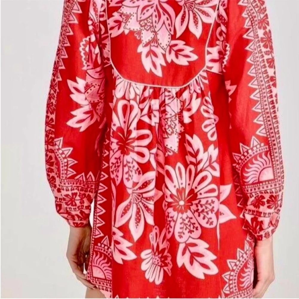 Farm Rio Flora Tapestry Red Long sleeve dress xxs - Picture 3 of 10